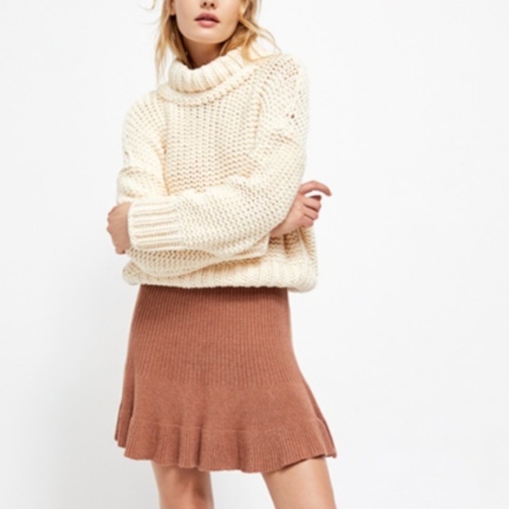 FREE PEOPLE Brown Knit Solid Gold Skirt